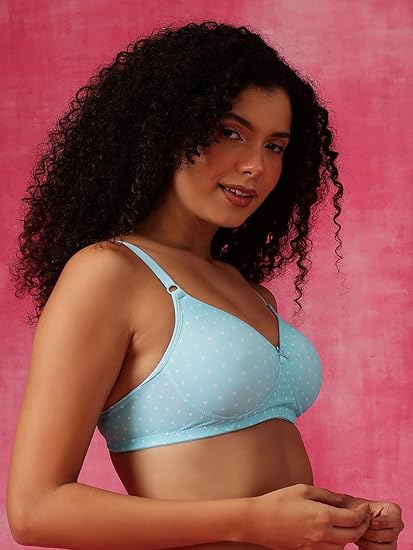 Clovia Women’s Blue Polyamide Printed T-Shirt Bra – Lightly Padded, Wire-Free, Full-Cup Support